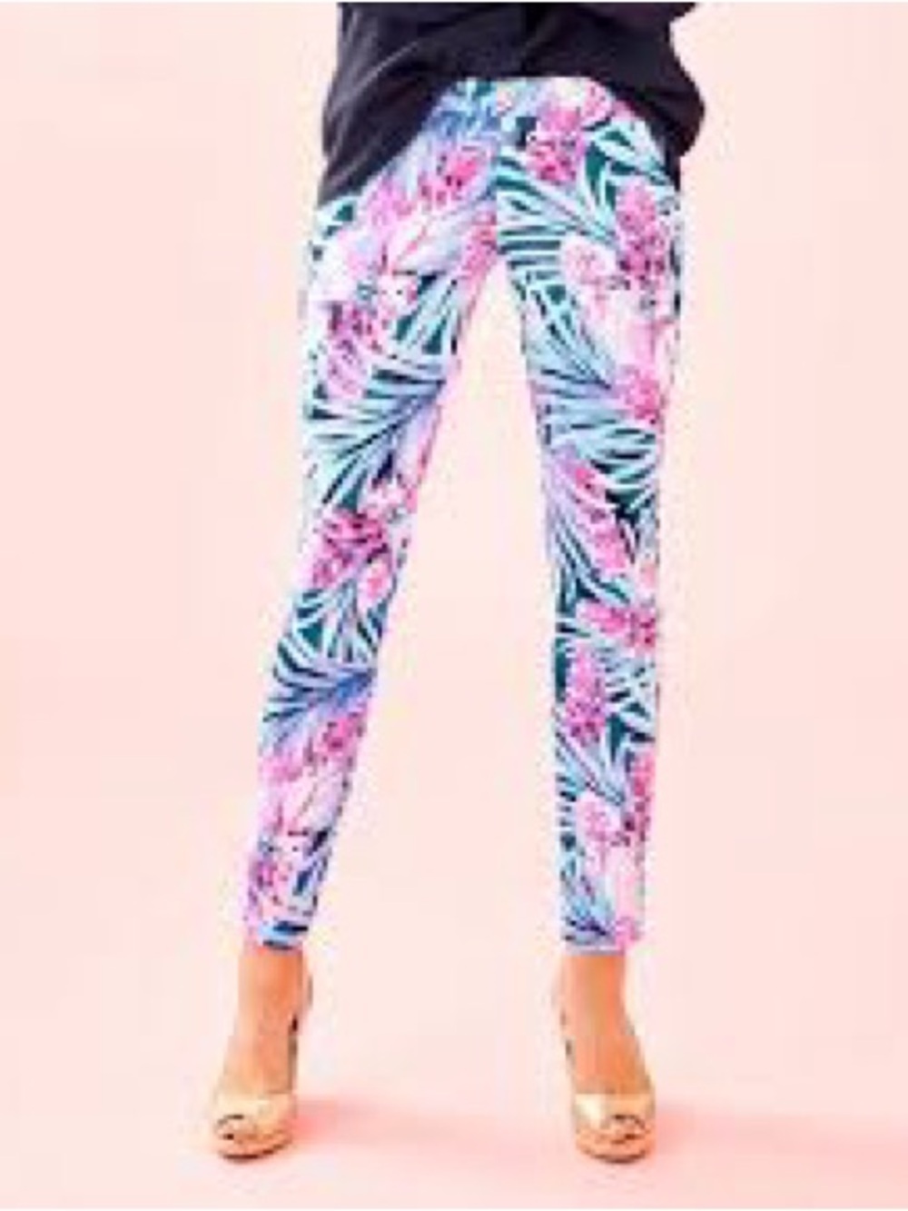 Lilly Pulitzer Pink & Blue Tropical Skinny Pants